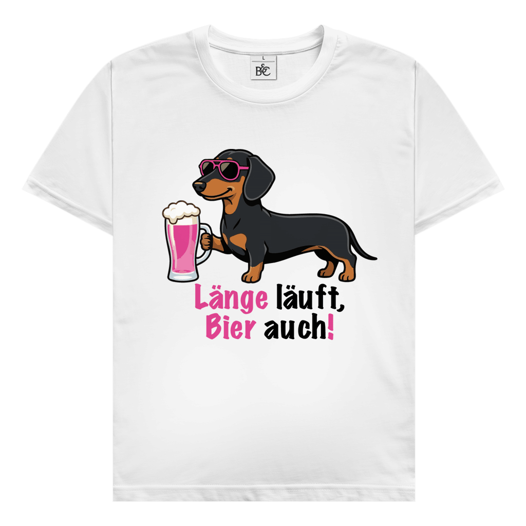 Dackel T-Shirt Ladys: Länge läuft, Bier auch!